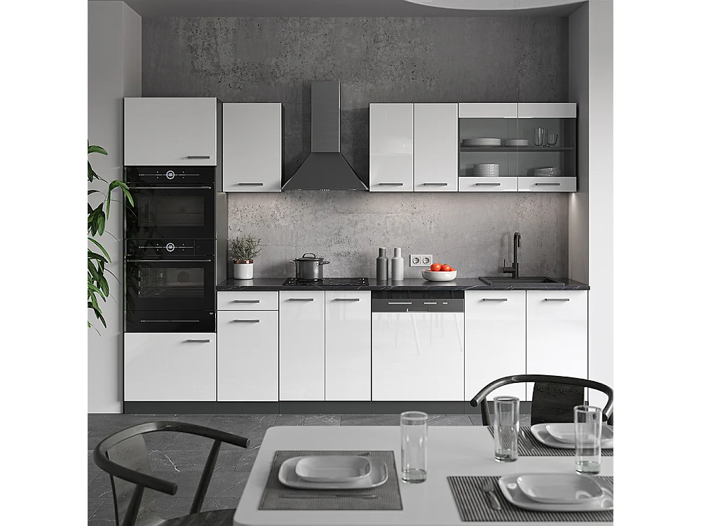 Mueble de cocina blanco brillo/antracita 300x46x81.6 r-line