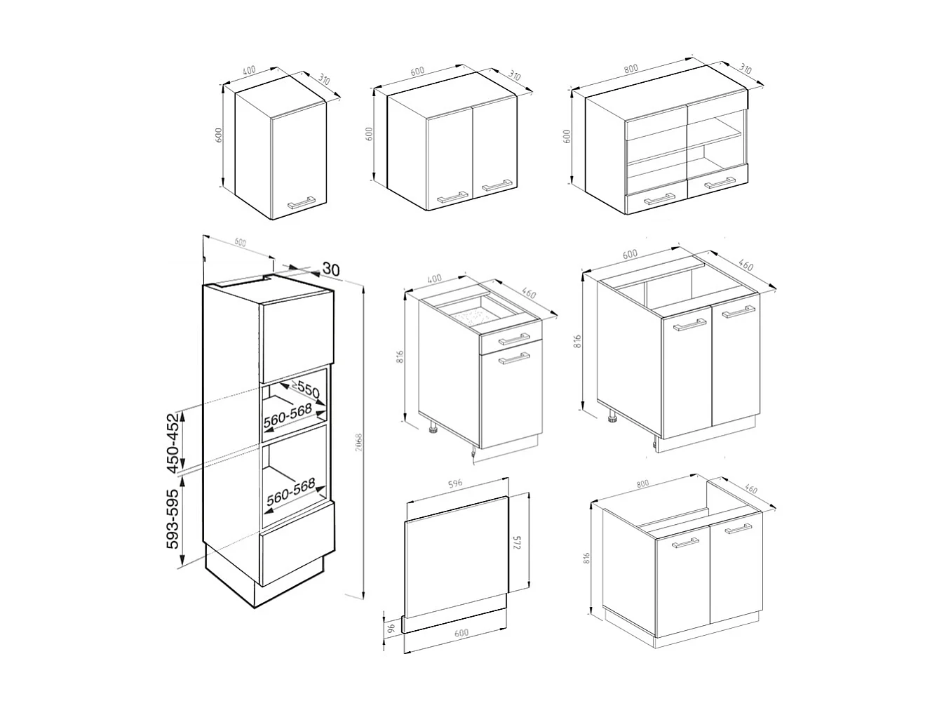 Mueble de cocina blanco brillo/antracita 300x46x81.6 r-line