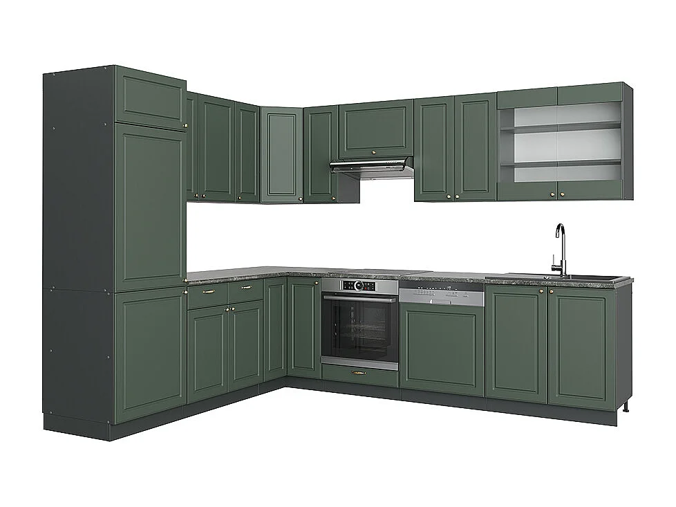 Cucina angolare completa verde-oro country house/antracite 287x60x81.6 fame-line
