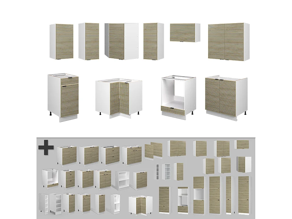 Cuisine en angle chêne lambris/blanc 190x60x81.6 fame-line