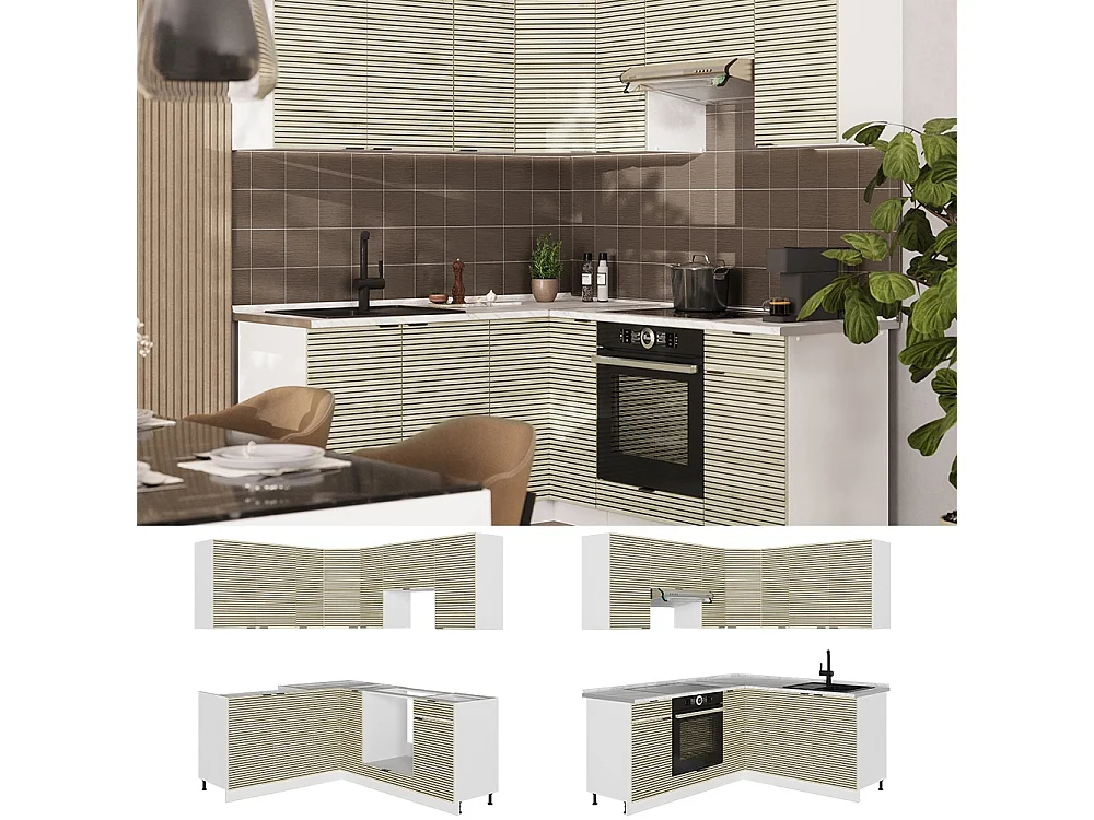 Cocina esquinera panel de roble/blanco 190x60x81.6 fame-line