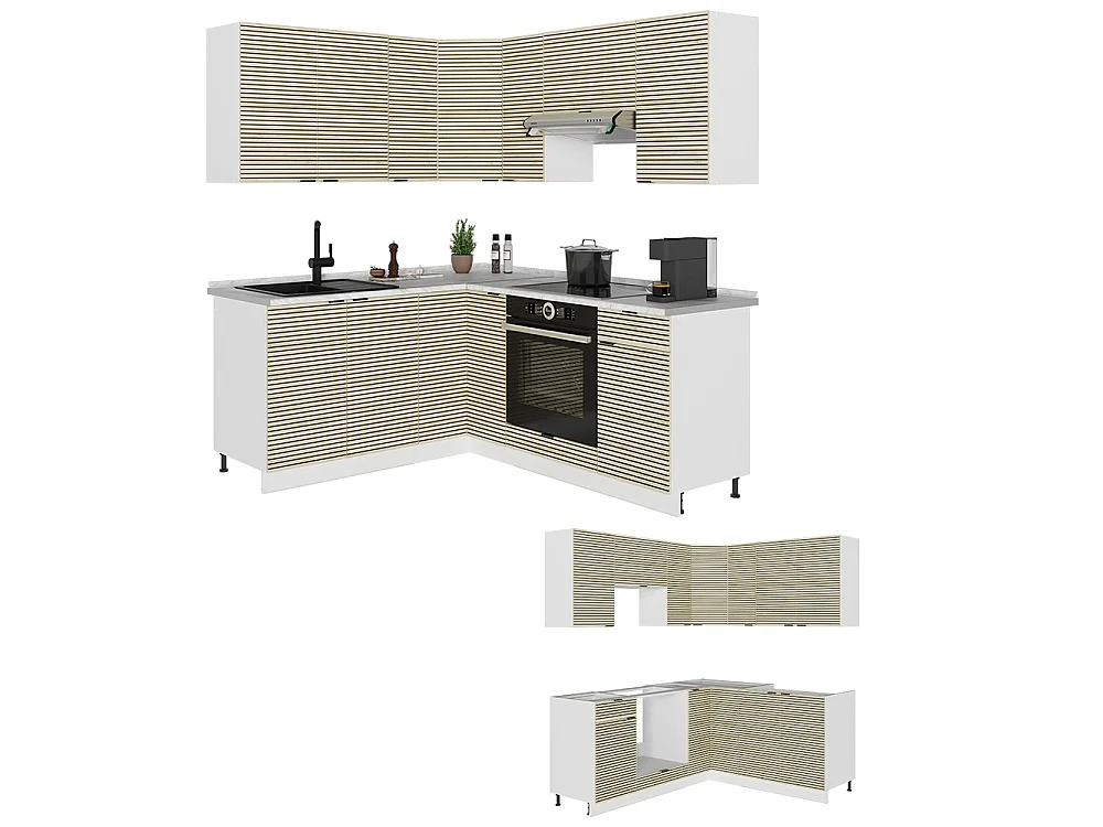 Cocina esquinera panel de roble/blanco 190x60x81.6 fame-line