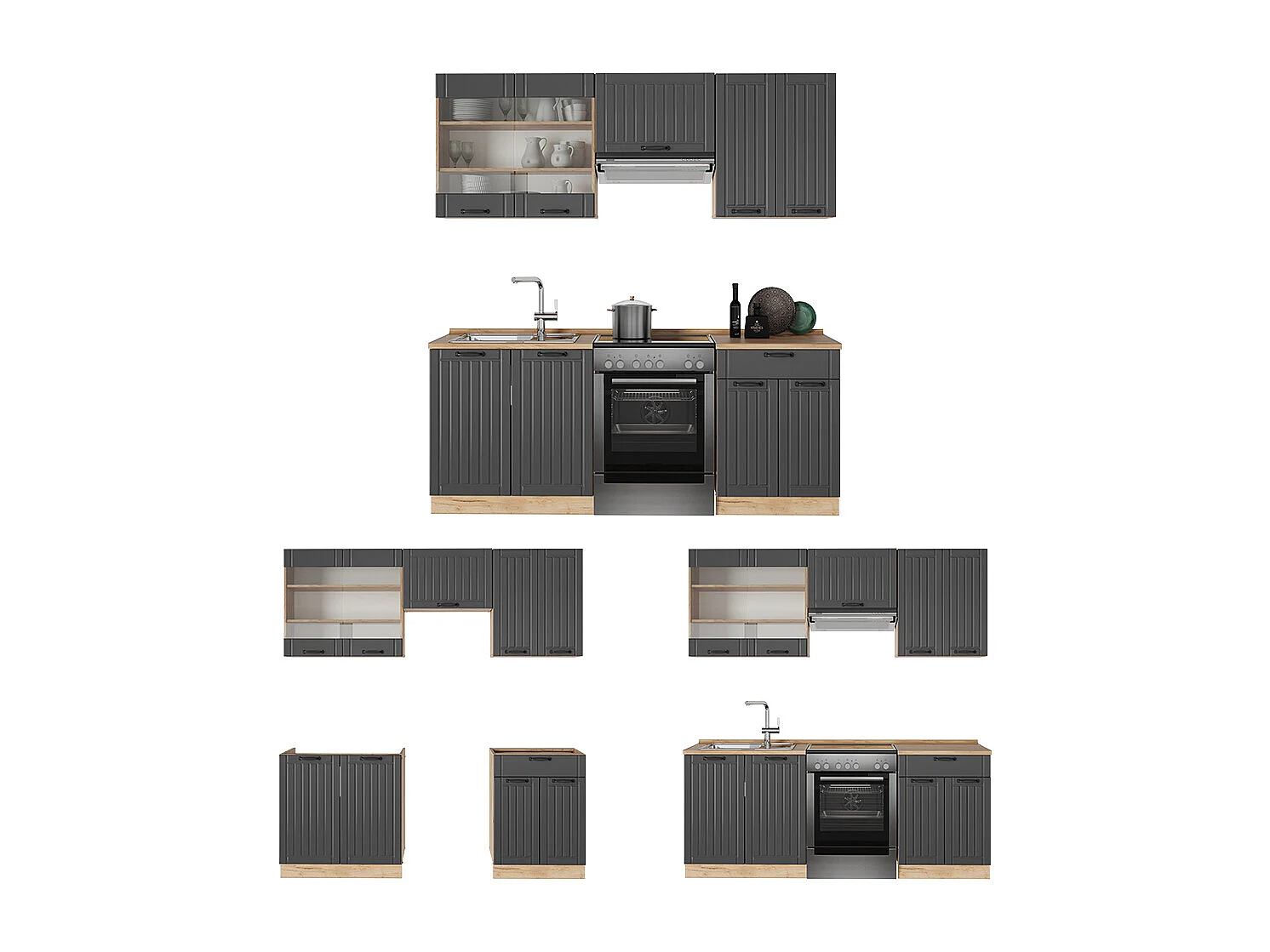 Mueble de cocina gris oscuro 200x46x81.6 fame-line