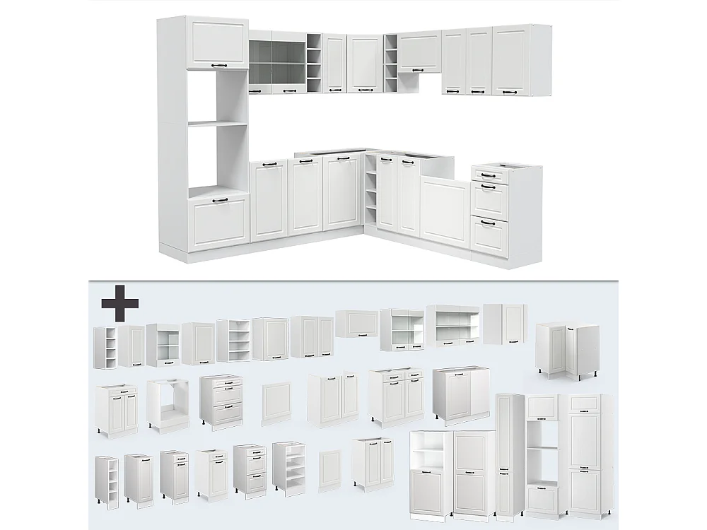 Cuisine en angle blanc campagne/blanc 247x60x81.6 r-line