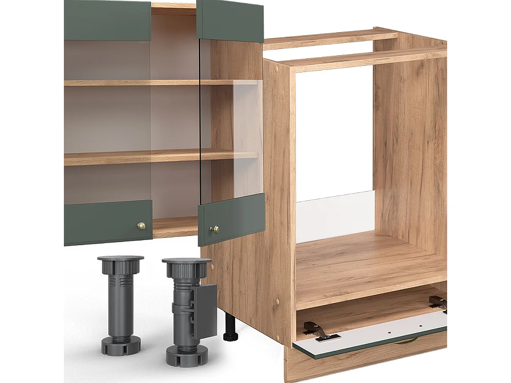 Küchenzeile grün-gold landhaus/goldkraft eiche 300x60x81.6 fame-line