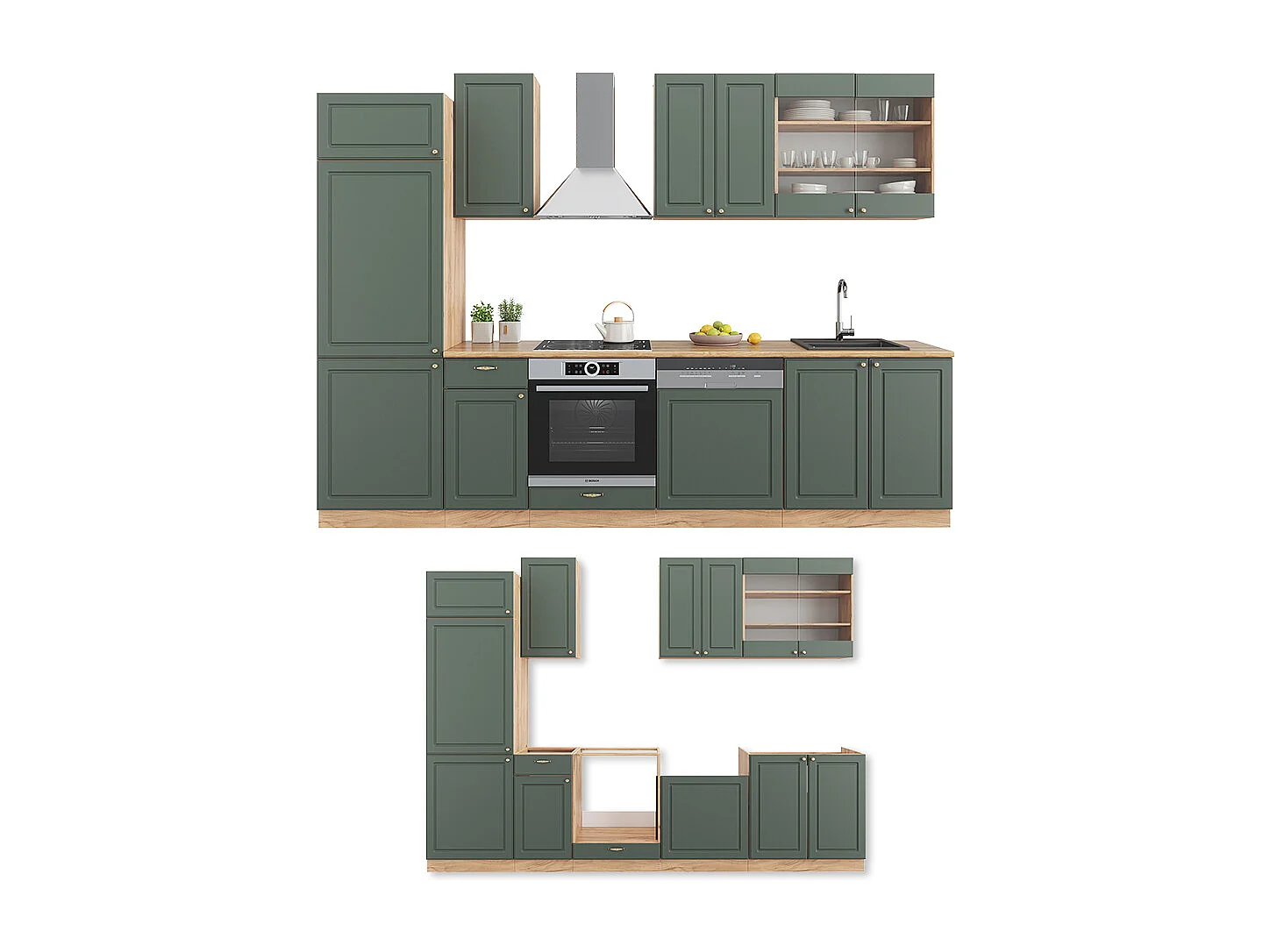 Cuisine chêne vert et or/chêne doré 300x60x81.6 fame-line