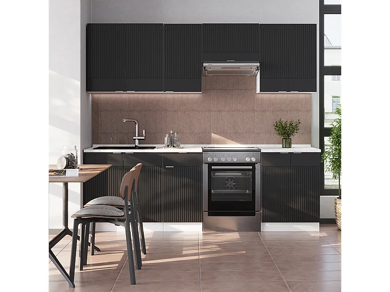 Cucina componibile nero a righe/bianco 240x60x81.6 fame-line