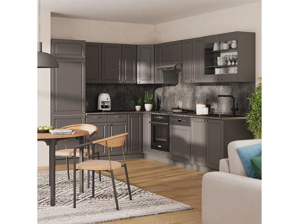 Cocina esquinera antracita-oro landhaus 287x60x81.6 fame-line