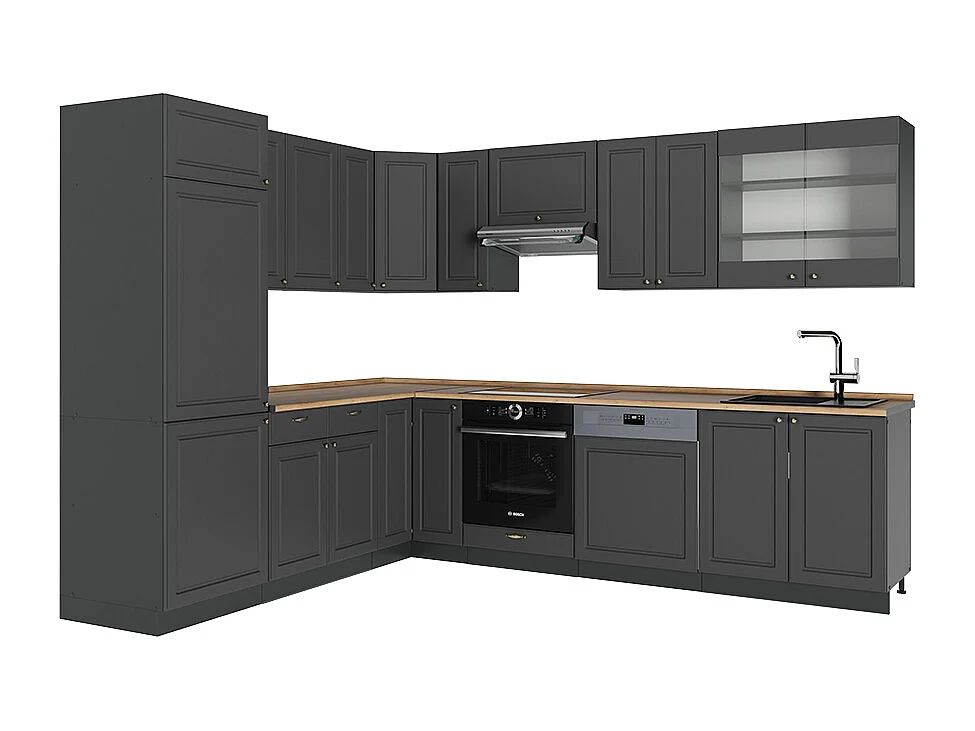 Cuisine en angle anthrazit-gold landhaus 287x60x81.6 fame-line