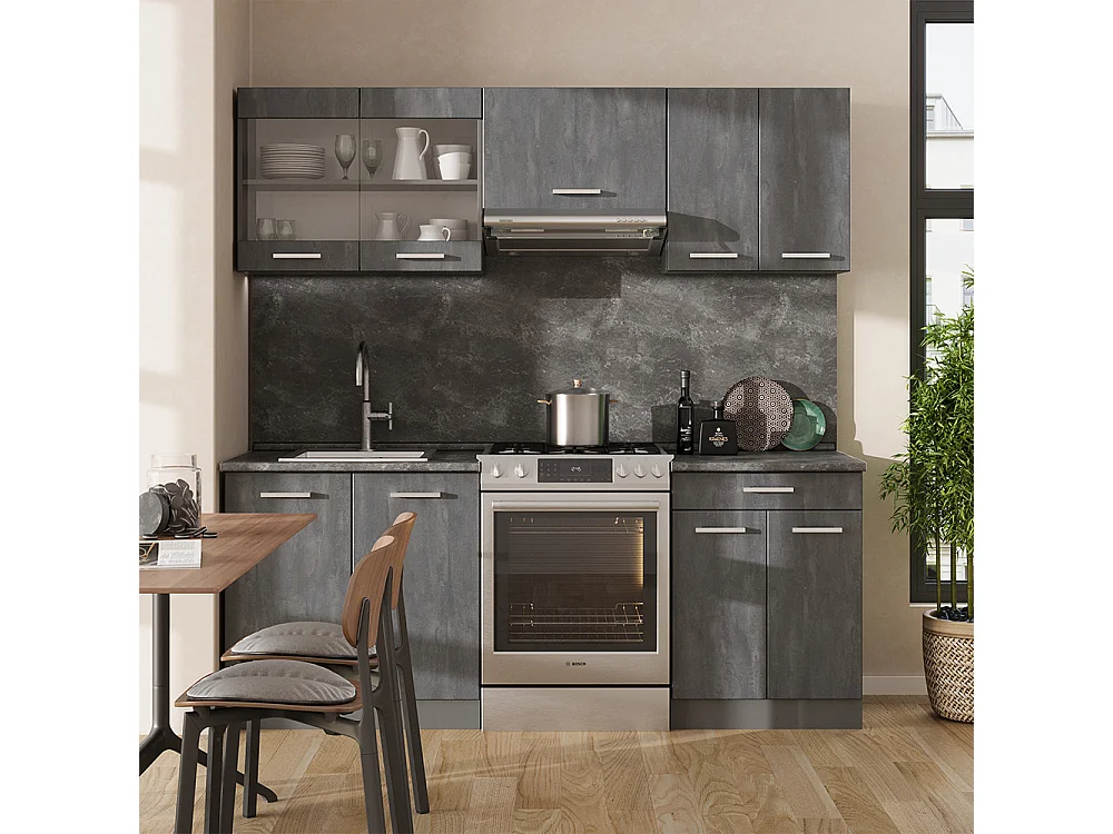 Cucina componibile calcestruzzo nero/antracite 200x46x81.6 r-line