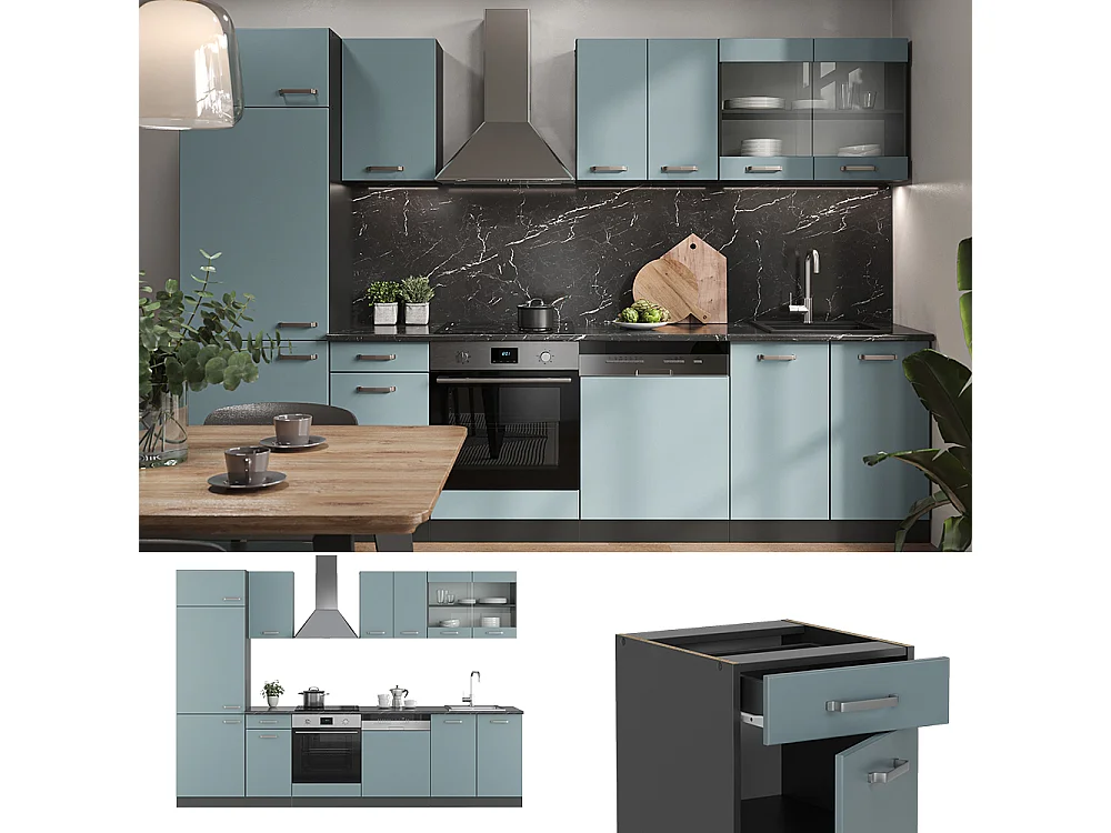 Mueble de cocina gris azulado/antracita 300x46x81.6 r-line