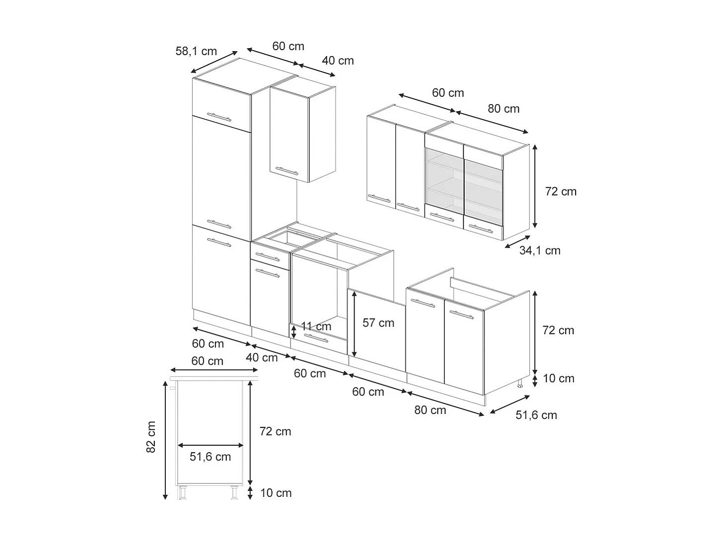 Cuisine anthracite haute brillance 300x60x81.6 fame-line
