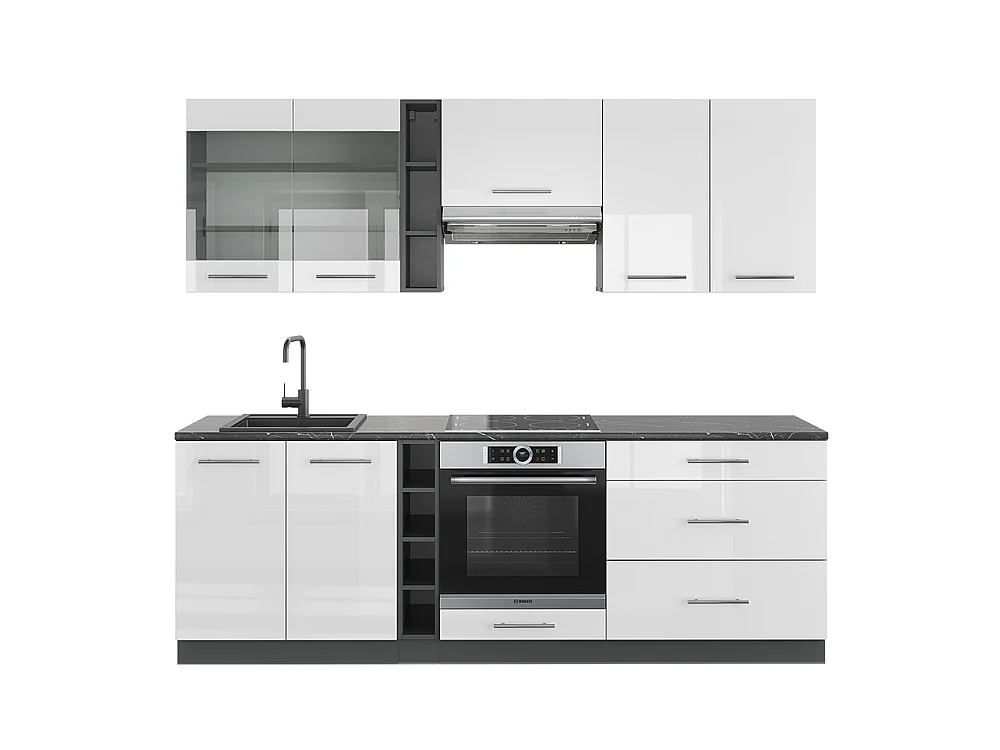 Mueble de cocina blanco brillo/antracita 235x60x81.6 fame-line