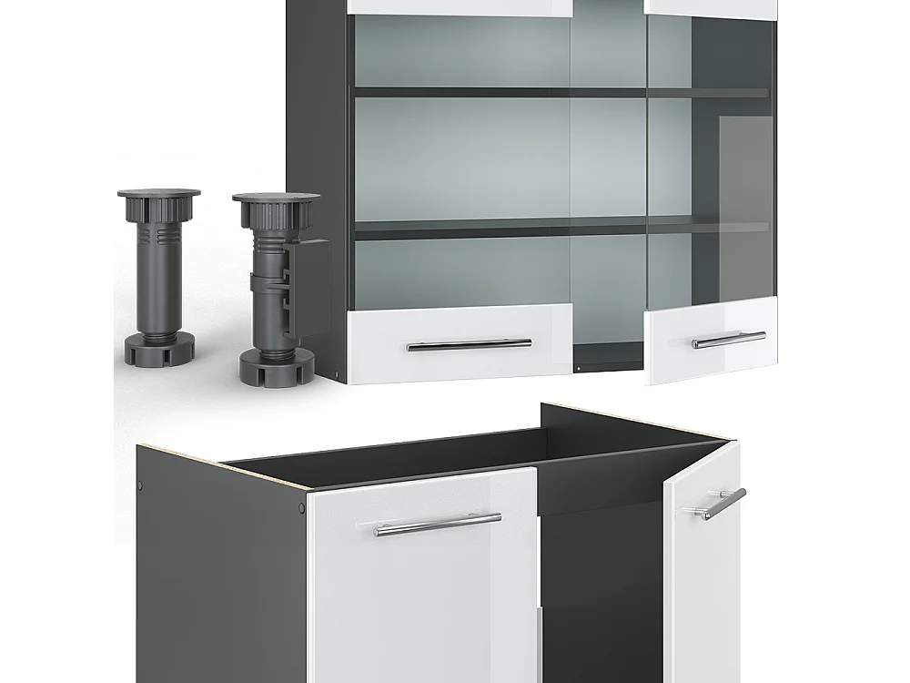Mueble de cocina blanco brillo/antracita 235x60x81.6 fame-line