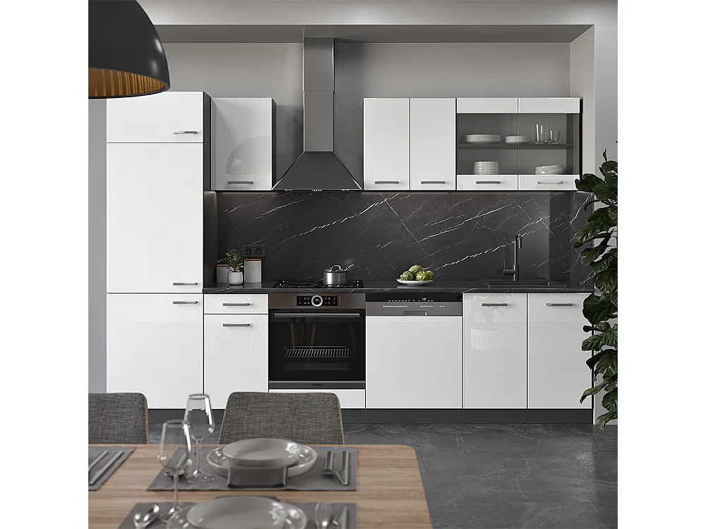 Cuisine blanc brillant/anthracite 300x60x81.6 r-line