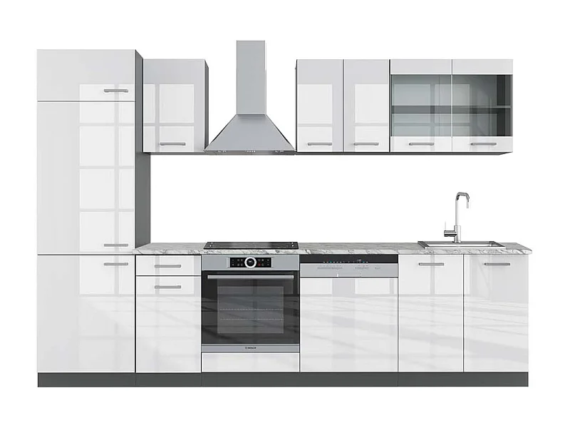 Cuisine blanc brillant/anthracite 300x60x81.6 r-line