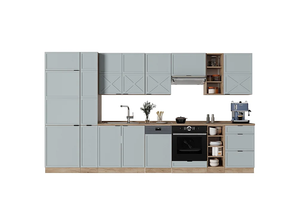 Mueble de cocina roble azul claro/gris dorado 355x60x81.6 fame-line