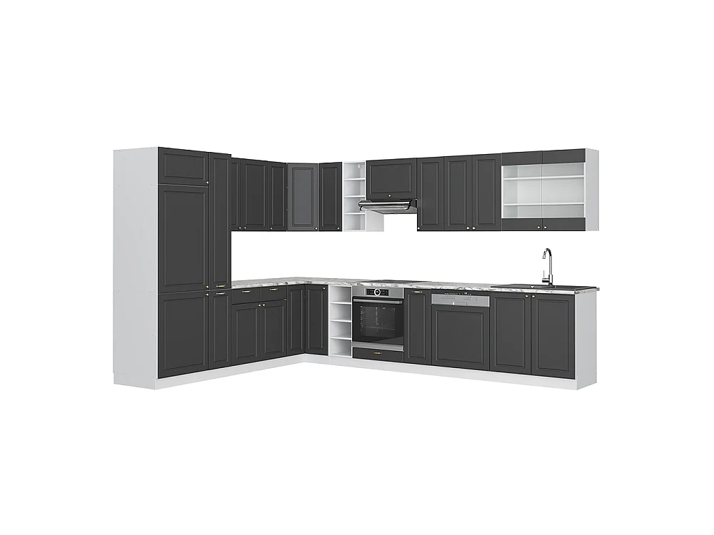 Cucina angolare completa Antracite rustico/bianco 347x46x81.6 fame-line