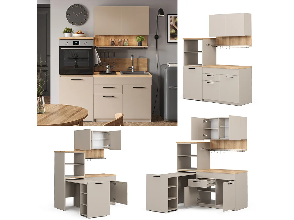 Cocina para solteros gris 160x60x81.6 egbert