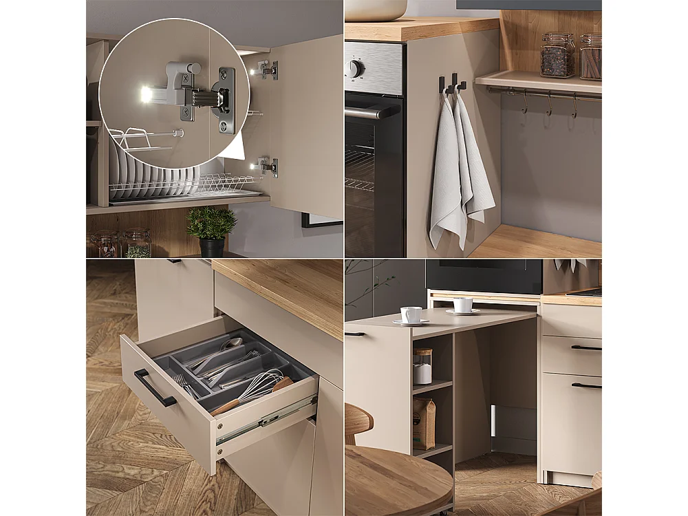 Cocina para solteros gris 160x60x81.6 egbert