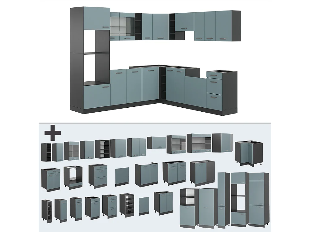 Cocina esquinera gris azulado/antracita 247x46x81.6 r-line