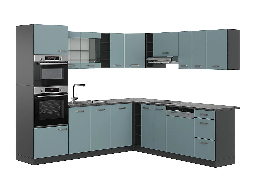 Cuisine en angle bleu-gris/anthracite 247x46x81.6 r-line