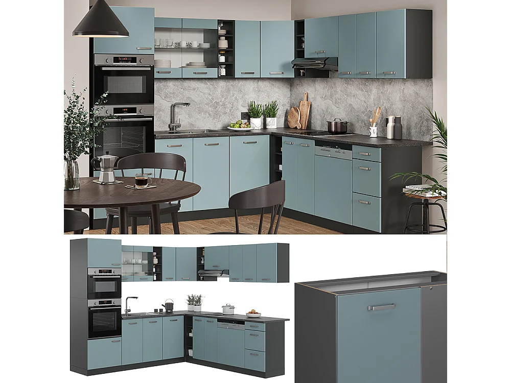 Cuisine en angle bleu-gris/anthracite 247x46x81.6 r-line