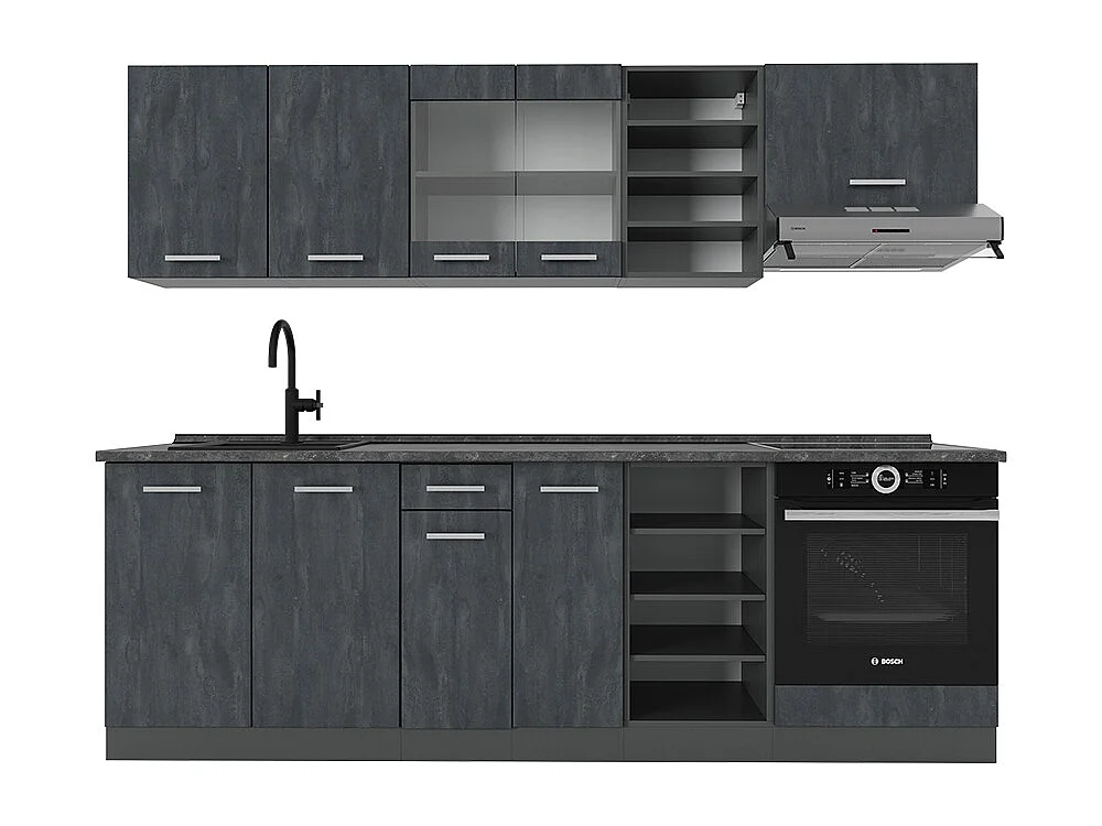 Cucina componibile calcestruzzo nero/antracite 240x46x81.6 r-line