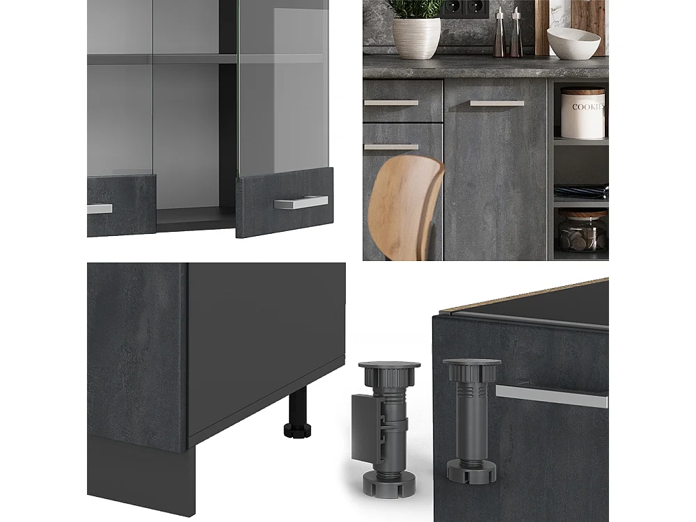 Cucina componibile calcestruzzo nero/antracite 240x46x81.6 r-line