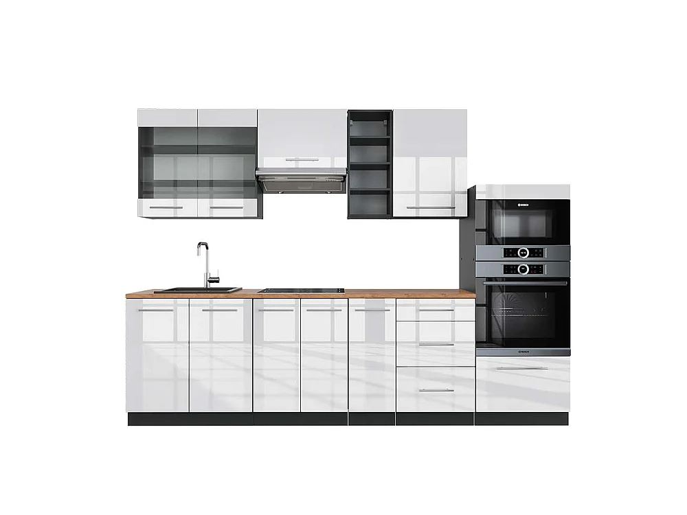 Aneks kuchenny biały wysoki połysk/antracyt 280x60x81.6 fame-line