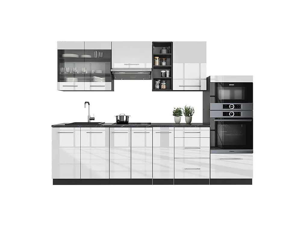 Aneks kuchenny biały wysoki połysk/antracyt 280x60x81.6 fame-line