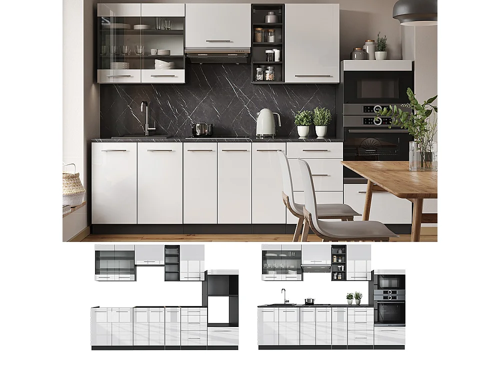 Cuisine blanc brillant/anthracite 280x60x81.6 fame-line