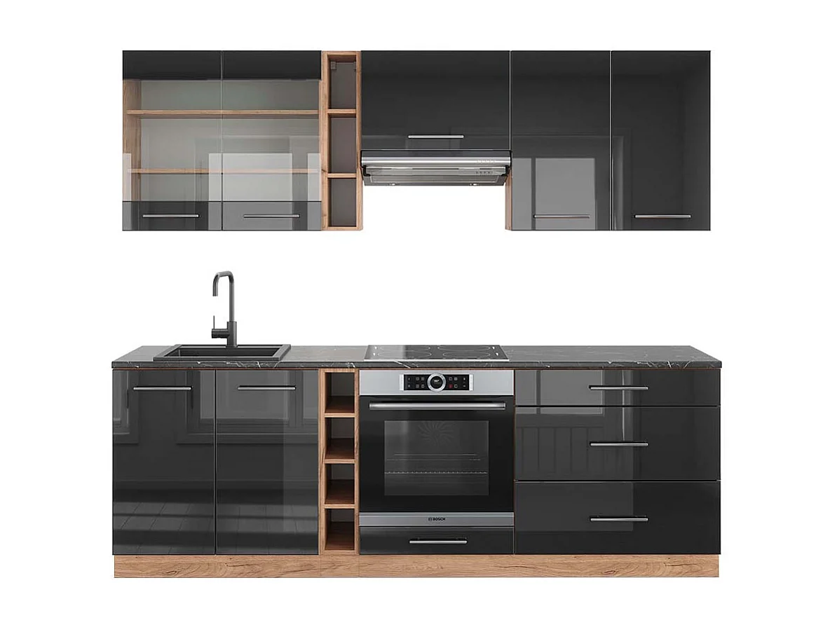 Køkkenrække antracit højglans/guld power oak 235x60x81.6 fame-line