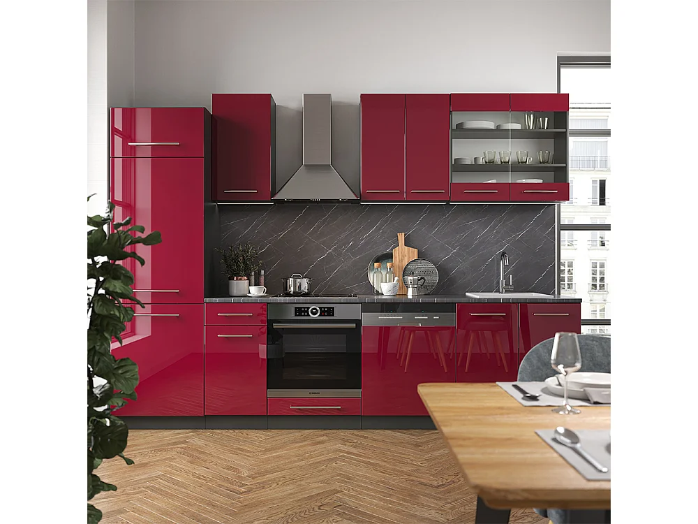 Mueble de cocina burdeos brillo intenso/antracita 300x60x81.6 fame-line