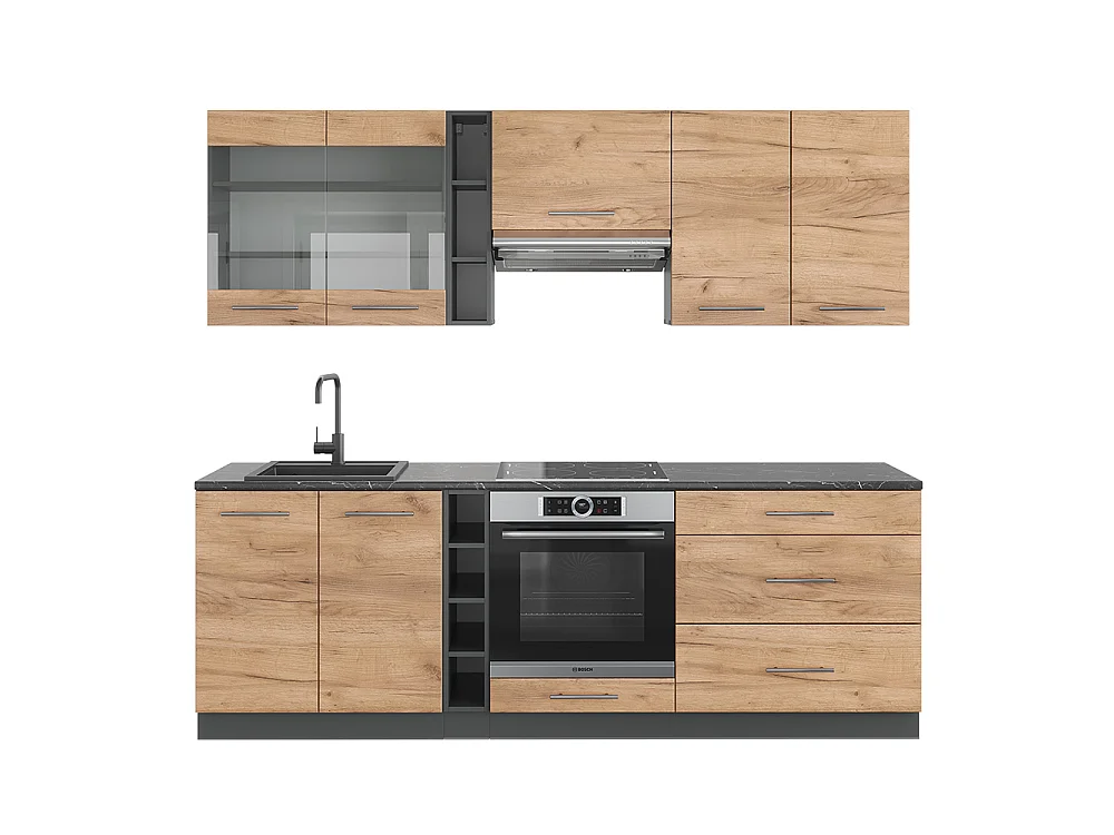 Mueble de cocina oro power roble/antracita 235x60x81.6 fame-line