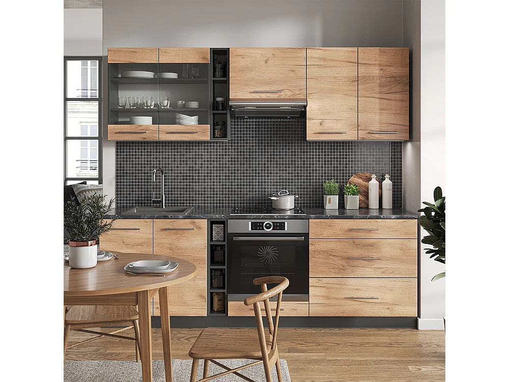 Mueble de cocina oro power roble/antracita 235x60x81.6 fame-line