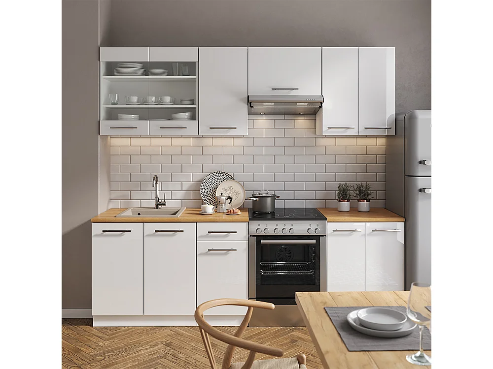 Mueble de cocina blanco alto brillo/blanco 240x46x81.6 fame-line