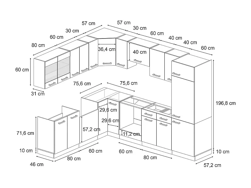 Cocina esquinera gris azulado/antracita 287x60x81.6 r-line