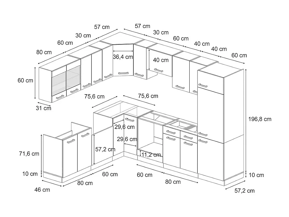 Cocina esquinera gris azulado/antracita 287x60x81.6 r-line