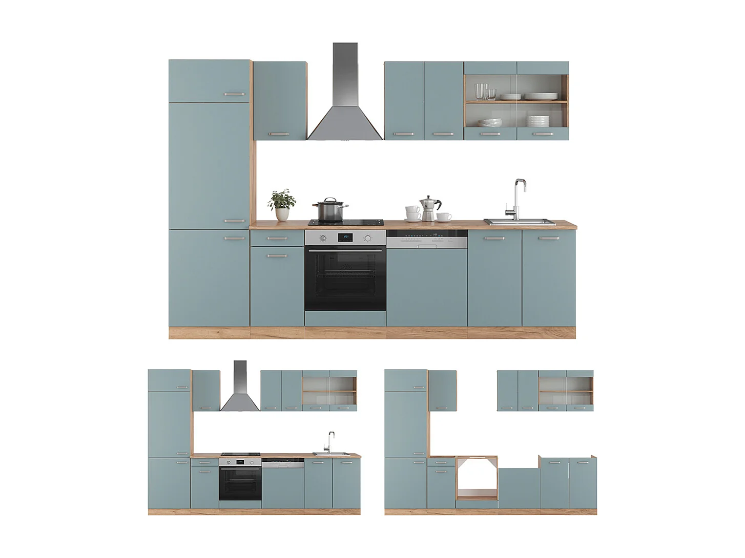 Cuisine bleu-gris/chêne doré 300x46x81.6 r-line