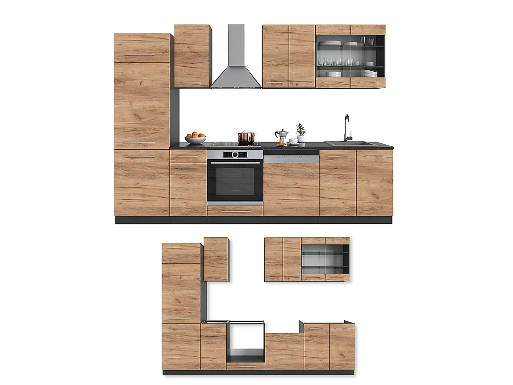 Cuisine chêne doré/anthracite 300x46x81.6 fame-line