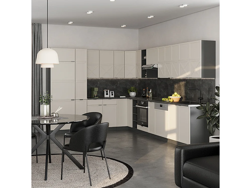 Cuisine en angle grisbeige/anthracite 347x60x81.6 fame-line