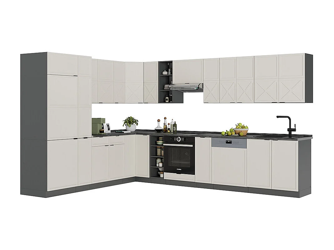 Cuisine en angle grisbeige/anthracite 347x60x81.6 fame-line