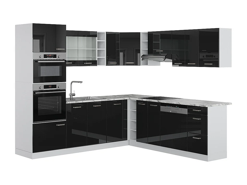 Cocina esquinera negro brillo/blanco 247x46x81.6 r-line
