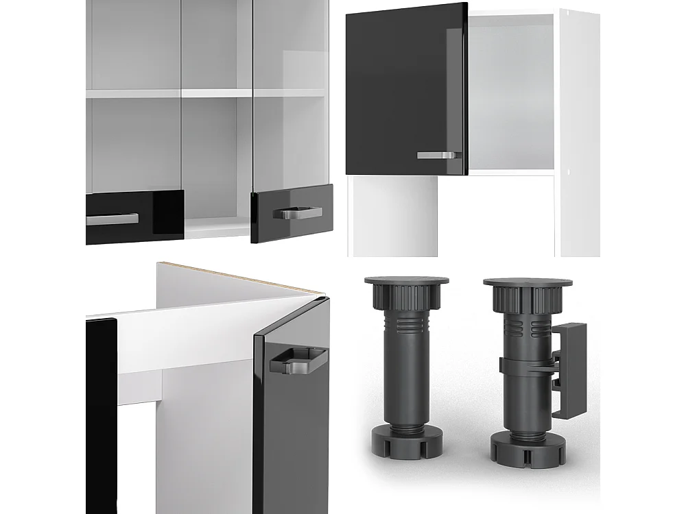 Cocina esquinera negro brillo/blanco 247x46x81.6 r-line