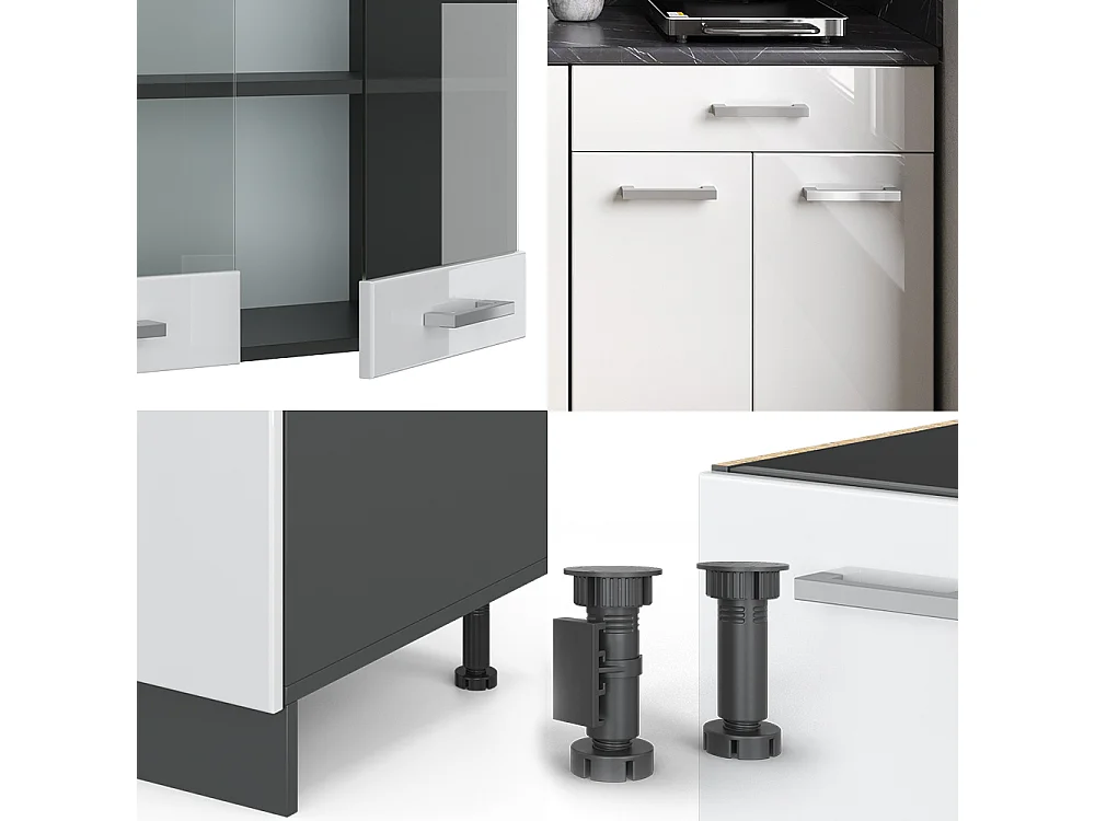 Cuisine blanc brillant/anthracite 140x60x81.6 r-line