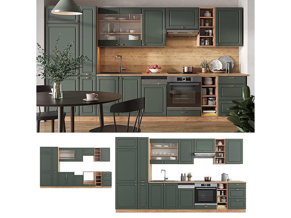 Cuisine chêne vert et or/chêne doré 355x46x81.6 fame-line