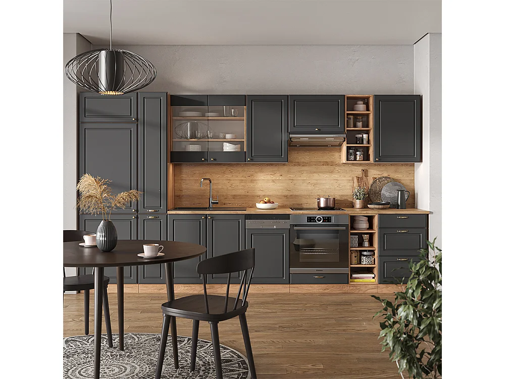 Mueble de cocina antracita casa de campo/roble kraft dorado 355x46x81.6 fame-line