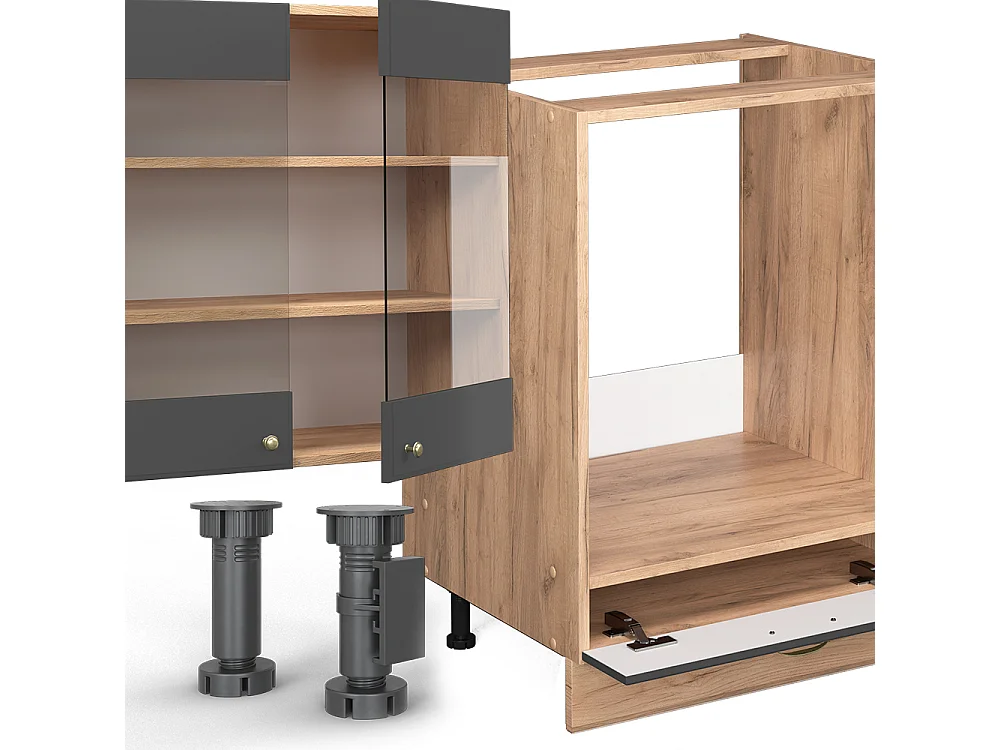 Mueble de cocina antracita casa de campo/roble kraft dorado 355x46x81.6 fame-line