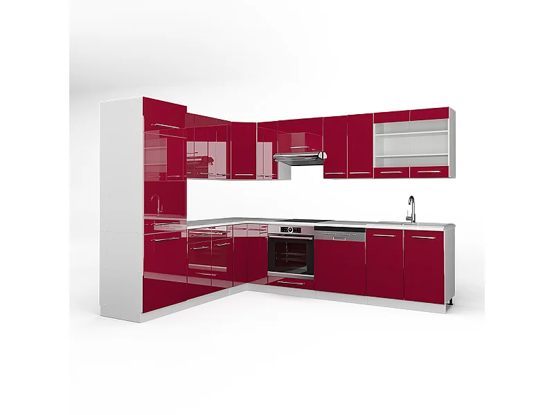 Cocina esquinera burdeos brillo intenso/blanco 287x60x81.6 fame-line